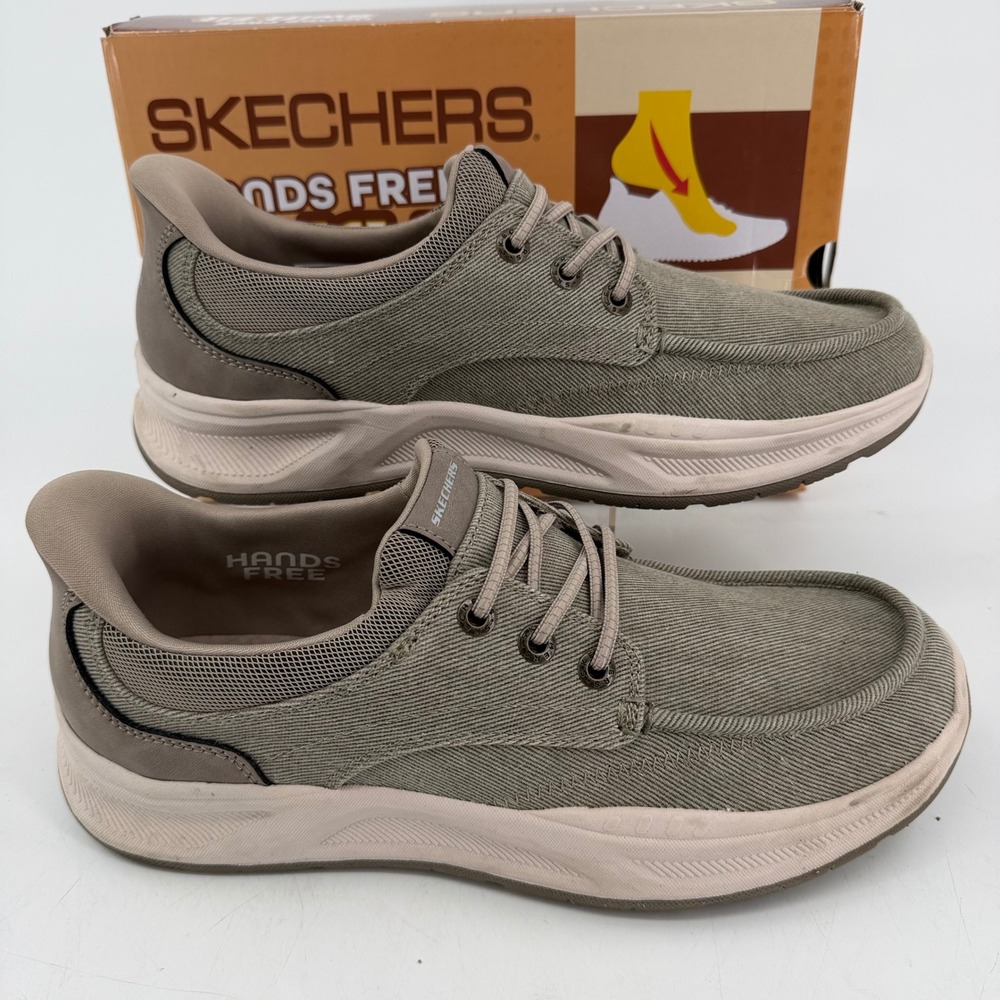 Skechers Hands Free Slip-ins Swift Fit Mens 11 Taupe Canvas Loafers 66747S